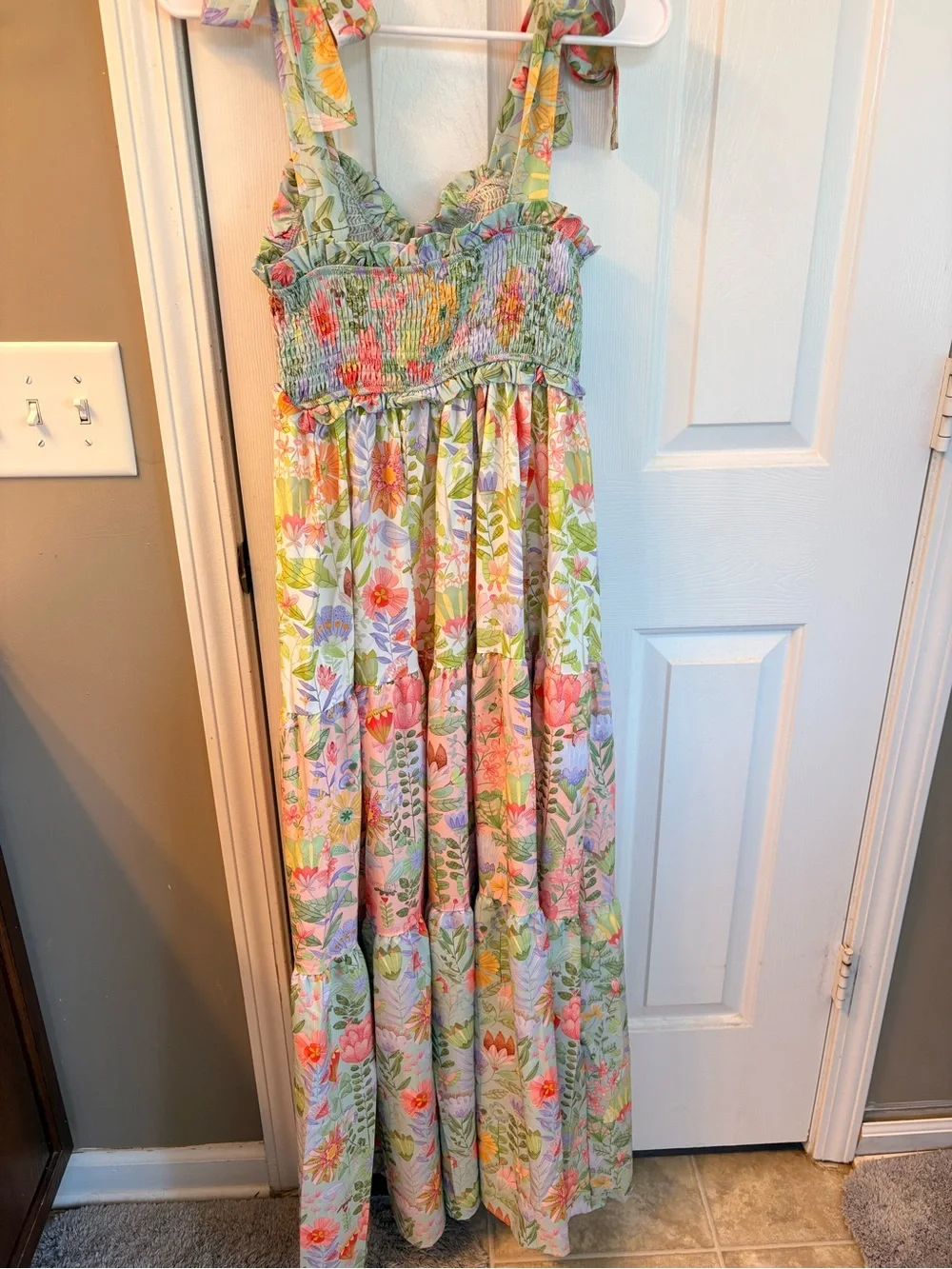 Floral Smocked Maxi Dress - Pink & Green Women’s Size S - Picture 7 of 8